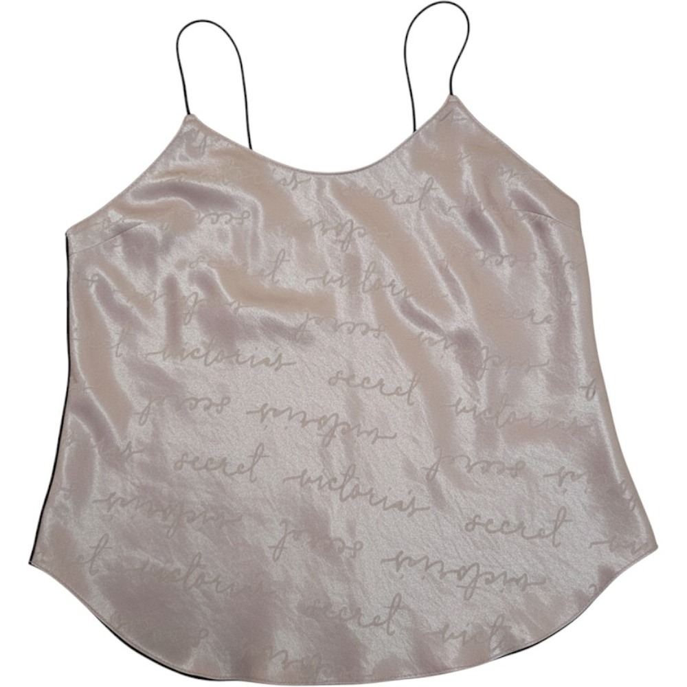 Victoria's Secret Womens Pink‎ Satin Script Logo Cami Top Spaghetti Strap L 0719